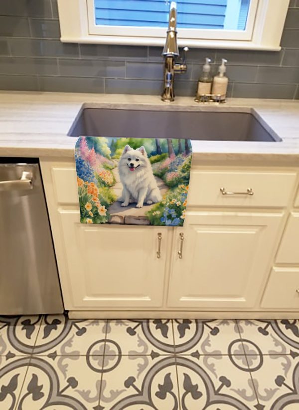 American Eskimo Spring Garden Kitchen Towel For Sale - Image 2