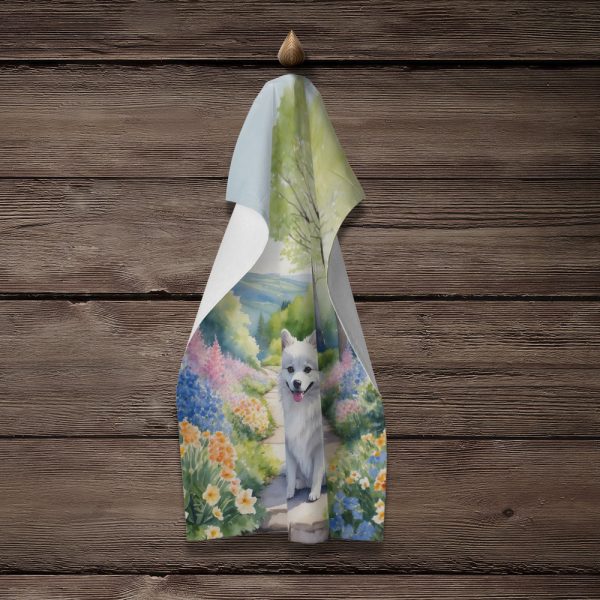 American Eskimo Spring Garden Kitchen Towel For Sale - Image 4