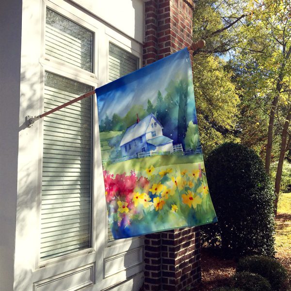 Massachusetts Mayflowers in Watercolor House Flag Hot on Sale - Image 2