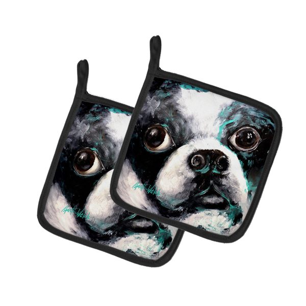 Boston Terrier Pretty Please Pair of Pot Holders For Sale