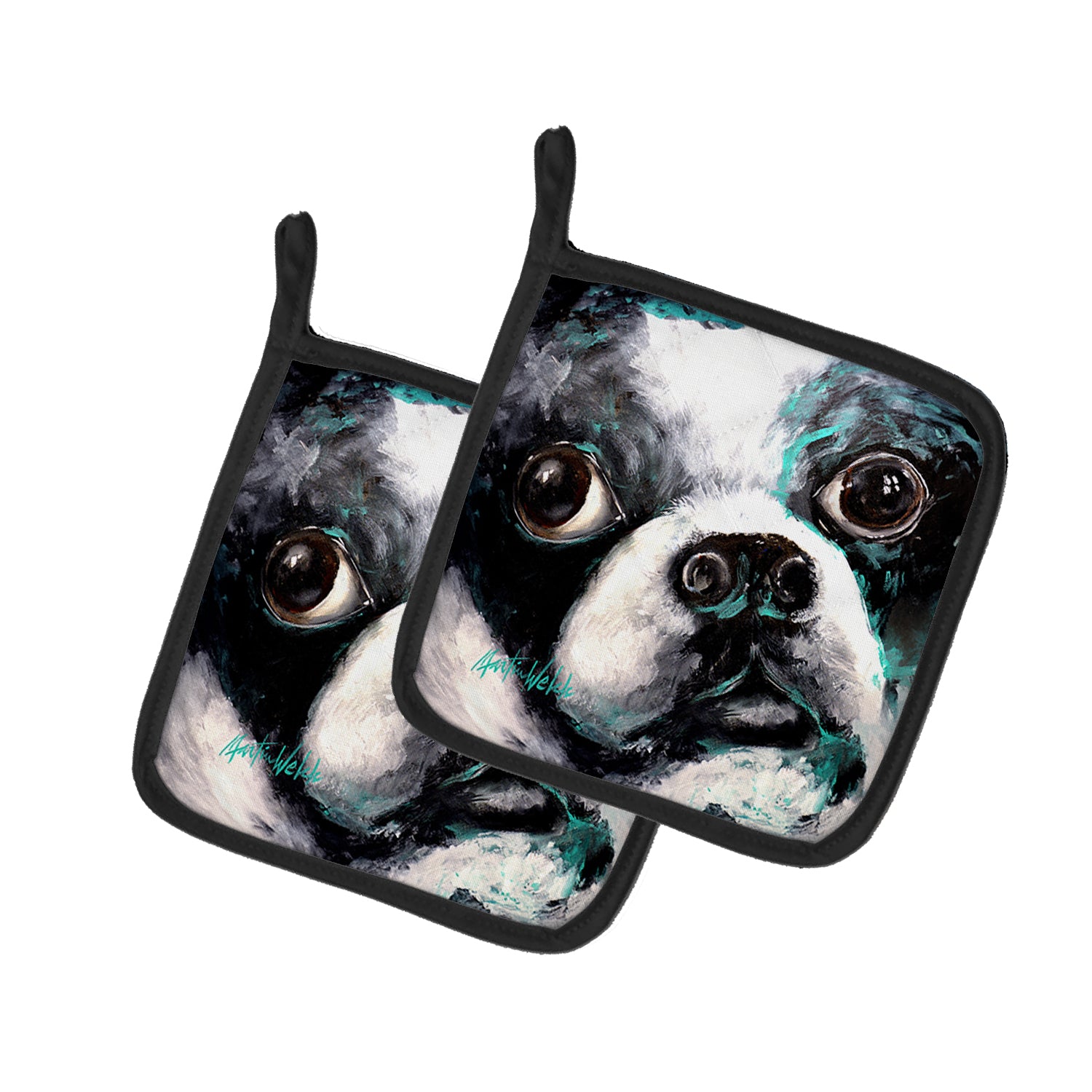 Boston Terrier Pretty Please Pair of Pot Holders For Sale