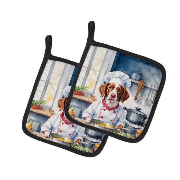 Brittany Spaniel The Chef Pair of Pot Holders Sale
