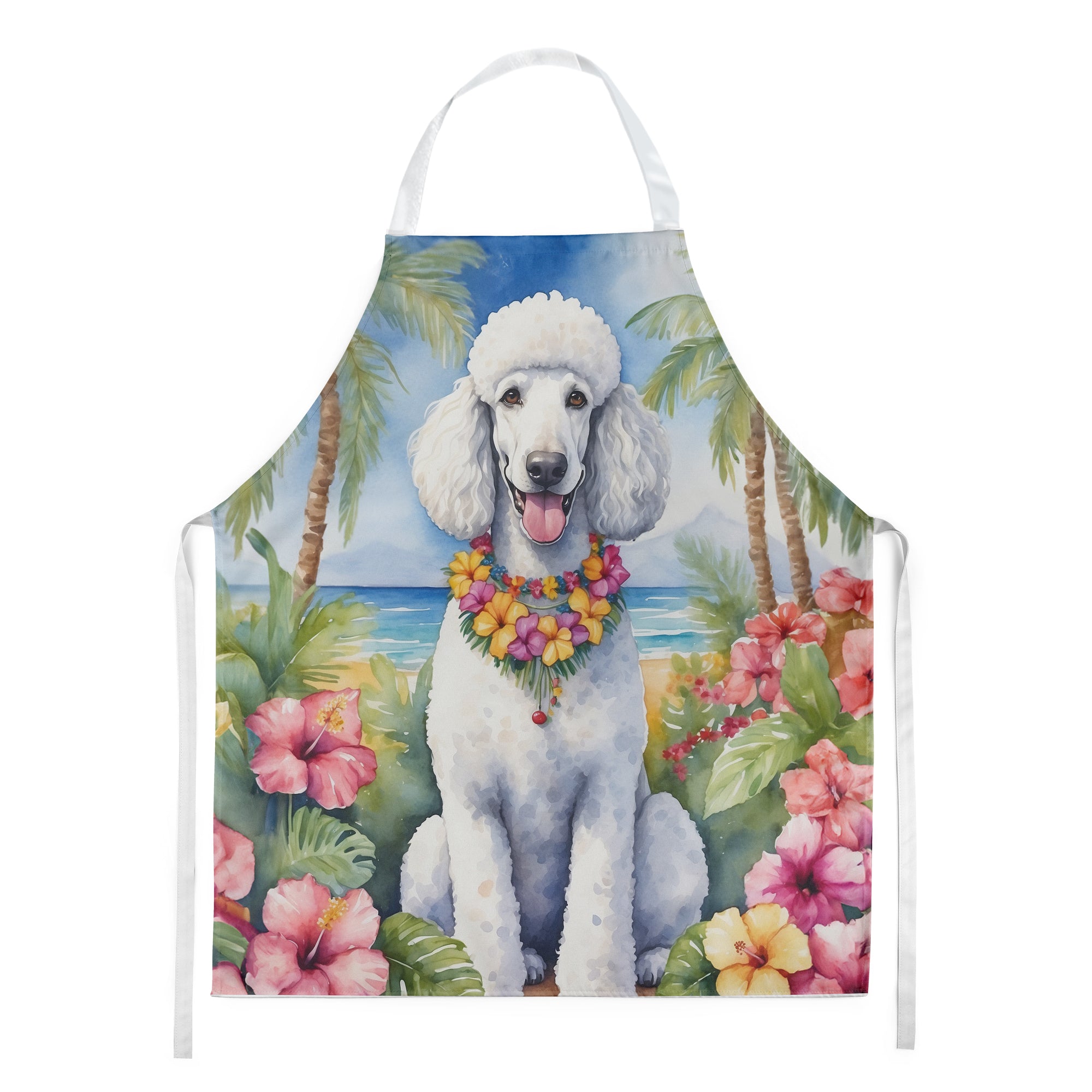 White Poodle Luau Apron For Discount