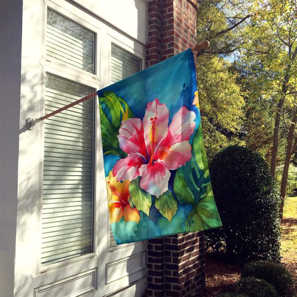 Hawaii Hawaiian Hibiscus in Watercolor House Flag Online Sale - Image 2
