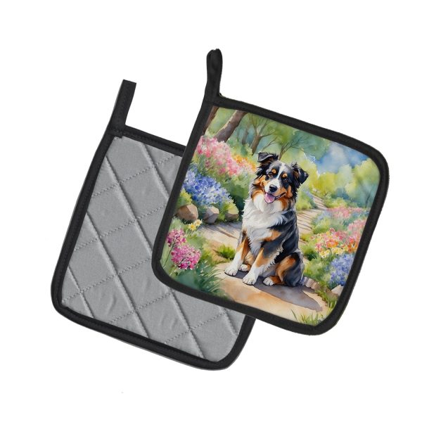 Australian Shepherd Spring Garden Pair of Pot Holders Discount - Image 2