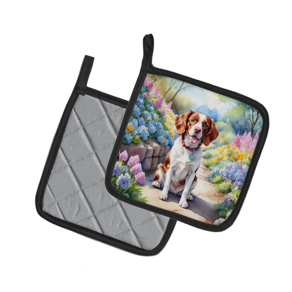 Brittany Spaniel Spring Path Pair of Pot Holders For Discount - Image 2