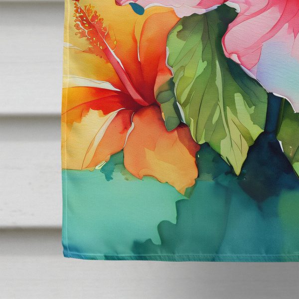 Hawaii Hawaiian Hibiscus in Watercolor House Flag Online Sale - Image 4