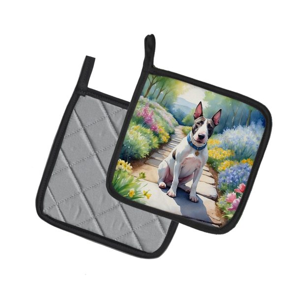 Bull Terrier Spring Path Pair of Pot Holders on Sale - Image 2