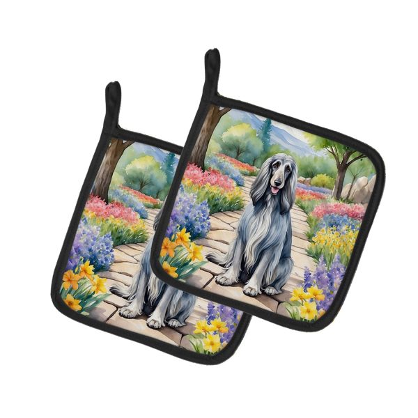 Afghan Hound Spring Garden Pair of Pot Holders Fashion