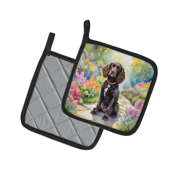 American Water Spaniel Spring Garden Pair of Pot Holders Supply - Image 2
