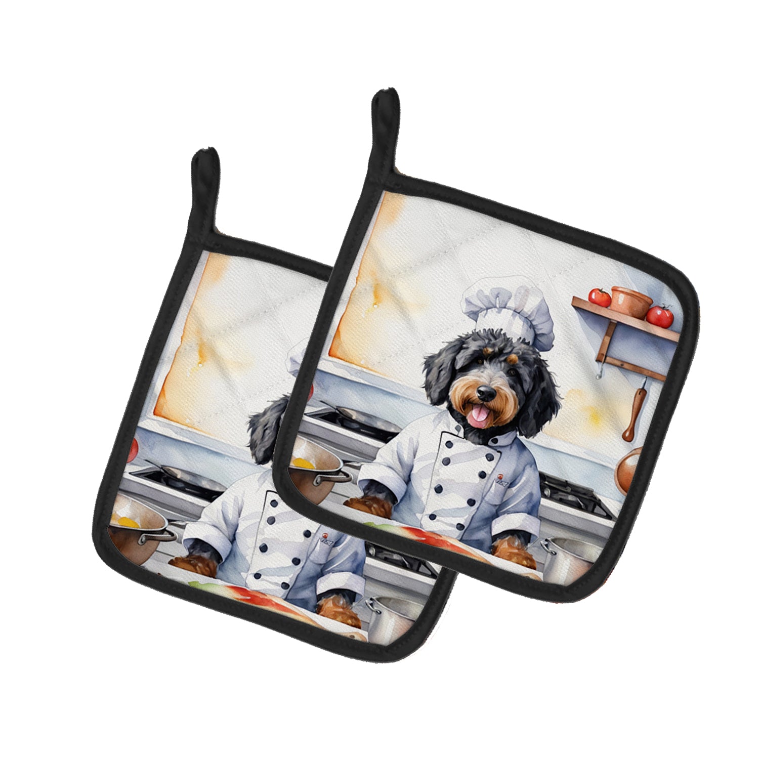 Bernedoodle The Chef Pair of Pot Holders Fashion