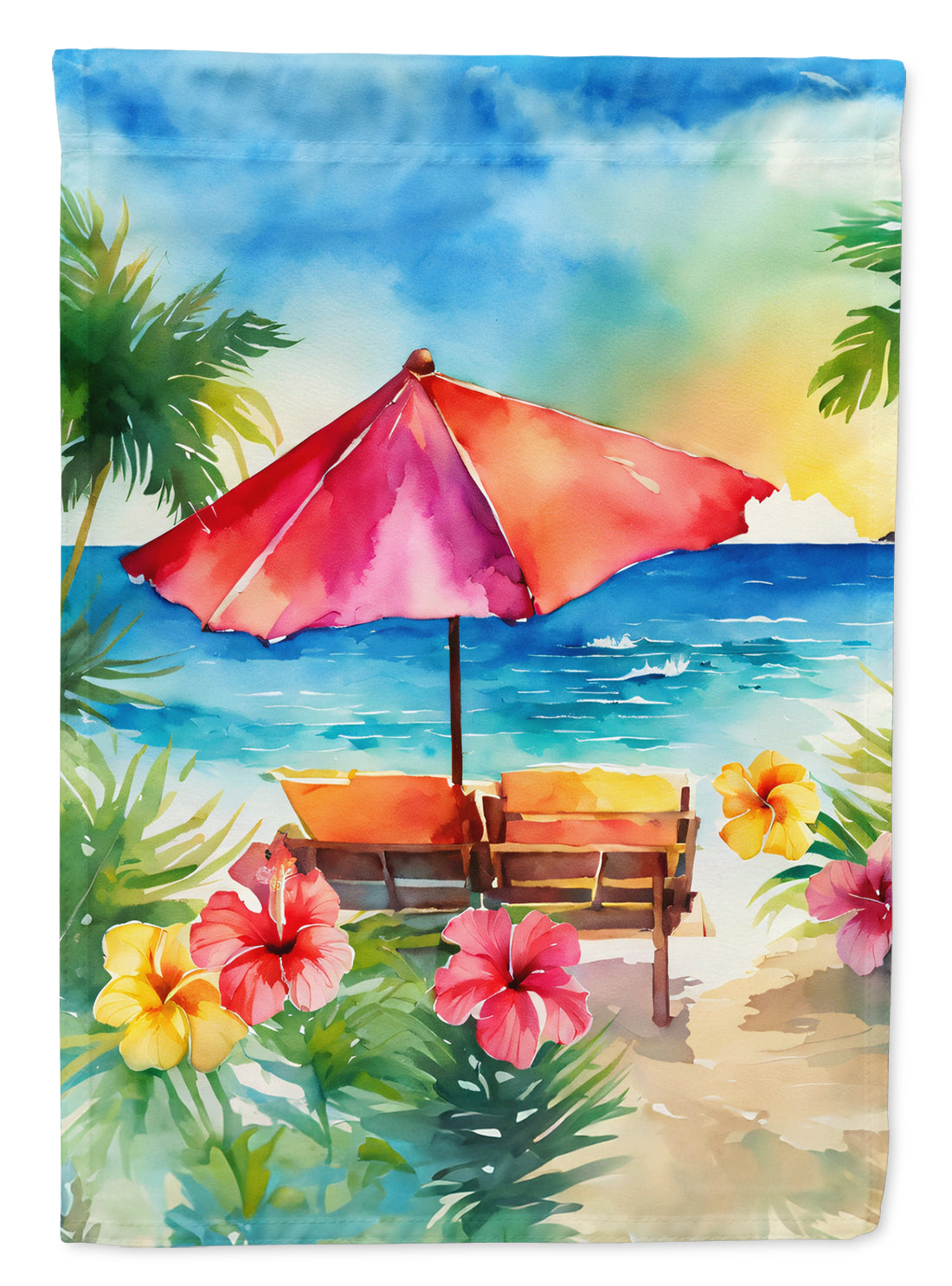Hawaii Hawaiian Hibiscus in Watercolor House Flag Online Sale