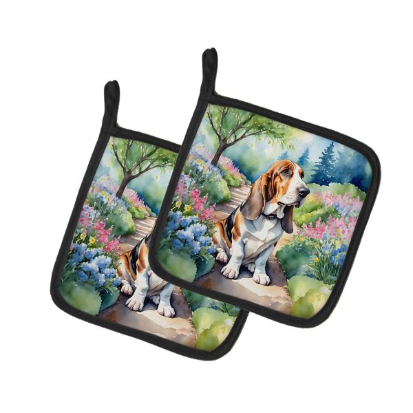 Basset Hound Spring Garden Pair of Pot Holders Hot on Sale