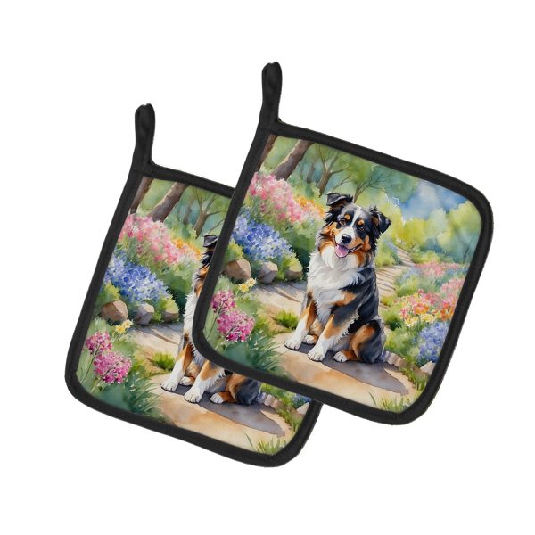 Australian Shepherd Spring Garden Pair of Pot Holders Discount