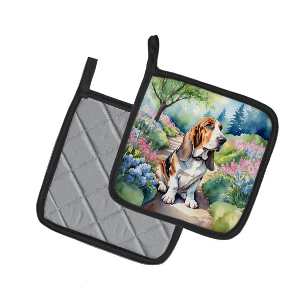 Basset Hound Spring Garden Pair of Pot Holders Hot on Sale - Image 2