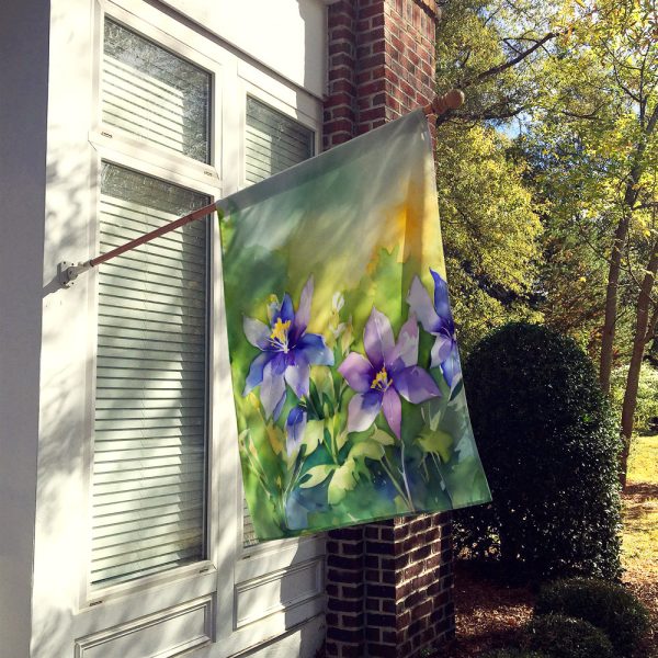 Colorado Rocky Mountain Columbine in Watercolor House Flag on Sale - Image 2