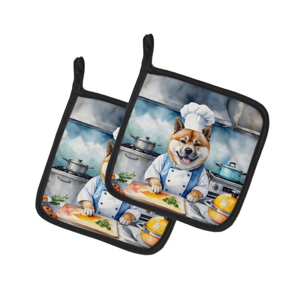Akita The Chef Pair of Pot Holders Fashion