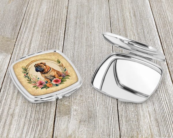 Shar Pei and Flowers Compact Mirror Online now - Image 3