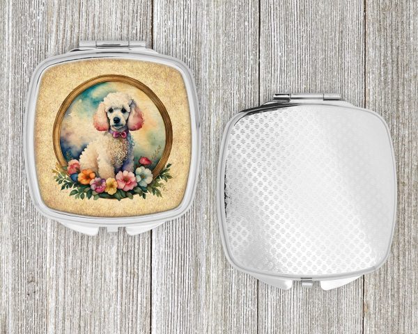 White Poodle and Flowers Compact Mirror Online Hot Sale - Image 4