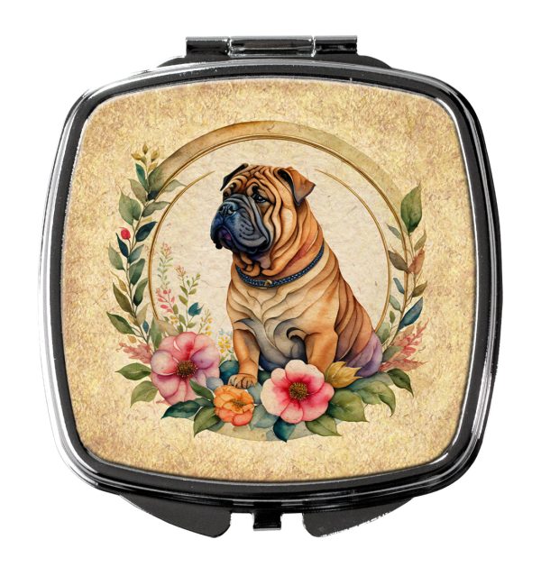 Shar Pei and Flowers Compact Mirror Online now