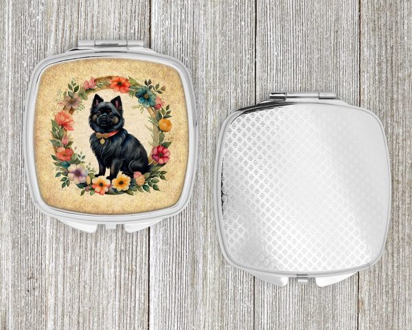 German Spitz and Flowers Compact Mirror Online Hot Sale - Image 4