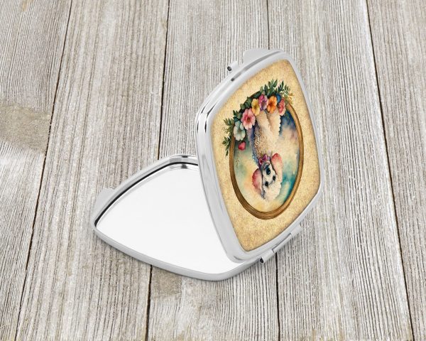 White Poodle and Flowers Compact Mirror Online Hot Sale - Image 2