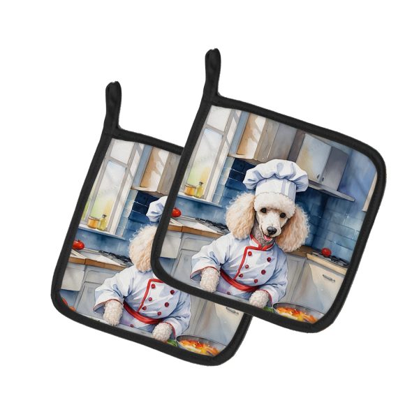 White Poodle The Chef Pair of Pot Holders on Sale