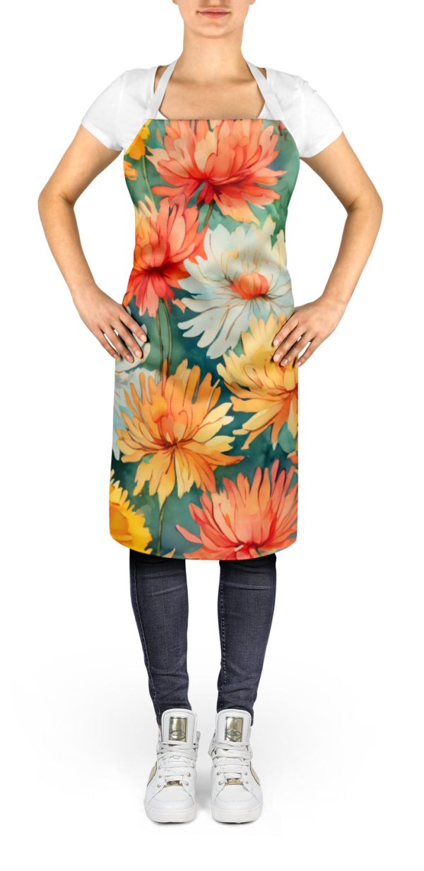 Chrysanthemums in Watercolor Apron For Sale - Image 2