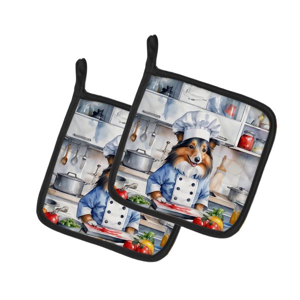 Sheltie The Chef Pair of Pot Holders on Sale