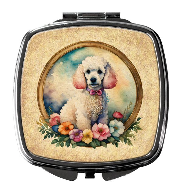 White Poodle and Flowers Compact Mirror Online Hot Sale