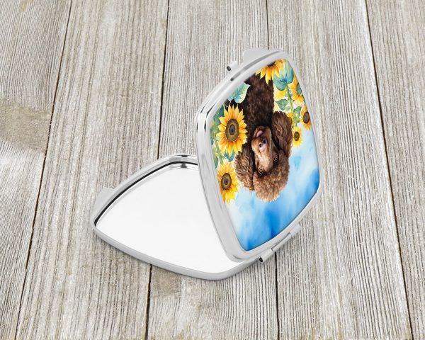 Chocolate Poodle in Sunflowers Compact Mirror Hot on Sale - Image 2