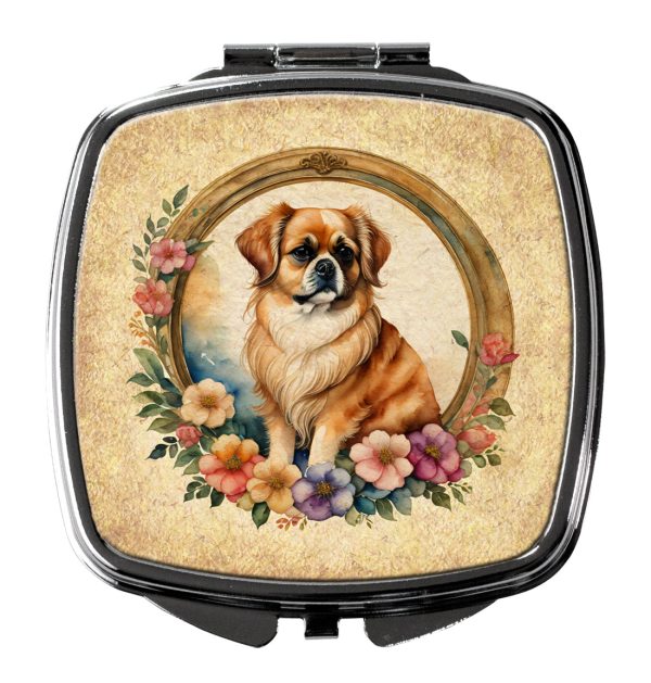 Tibetan Spaniel and Flowers Compact Mirror For Discount