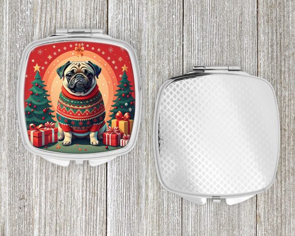 Fawn Pug Christmas Compact Mirror For Discount - Image 4