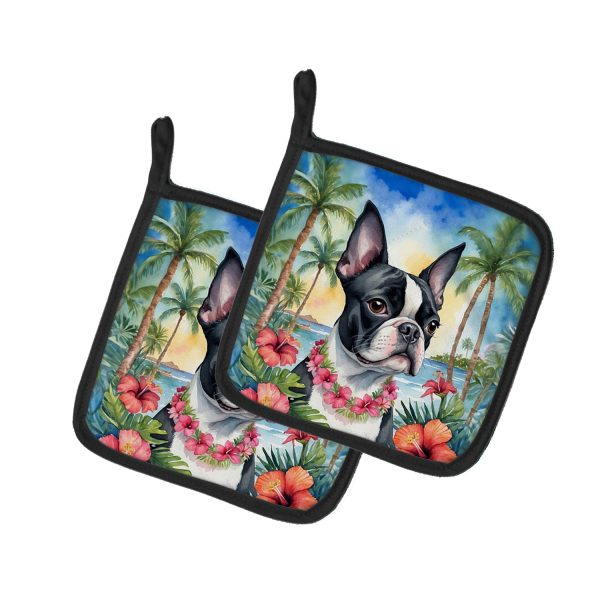 Boston Terrier Luau Pair of Pot Holders Cheap