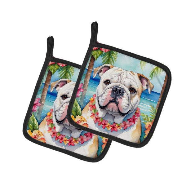 English Bulldog Luau Pair of Pot Holders on Sale