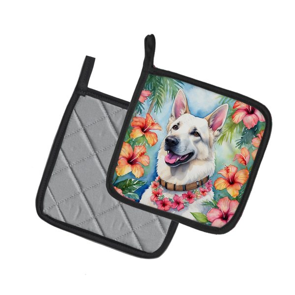 White German Shepherd Luau Pair of Pot Holders Fashion - Image 2