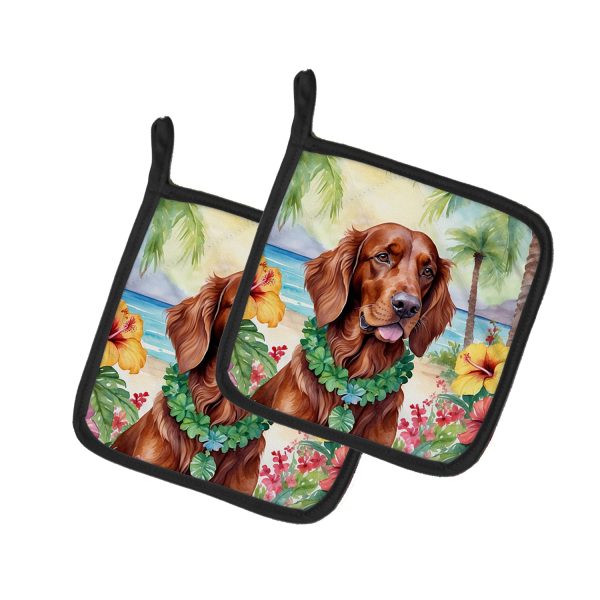 Irish Setter Luau Pair of Pot Holders on Sale