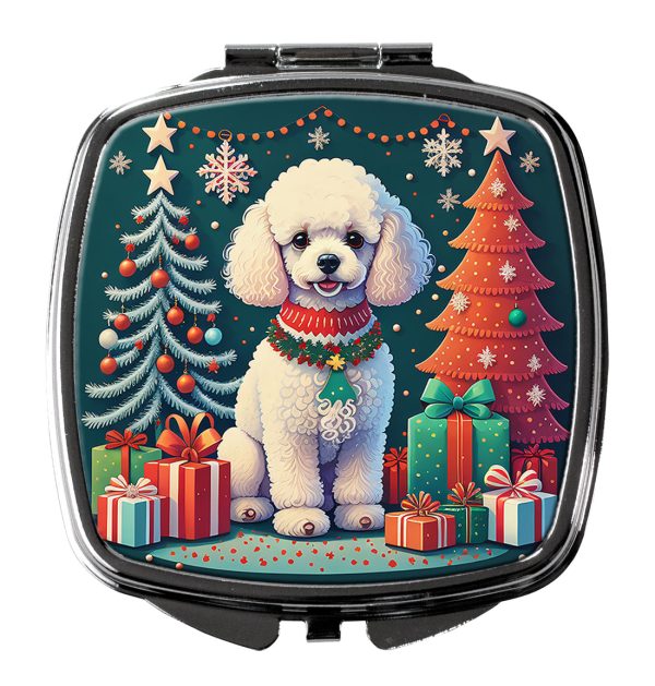 White Toy Poodle Christmas Compact Mirror Cheap