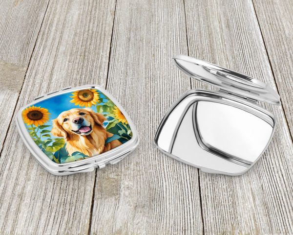Golden Retriever in Sunflowers Compact Mirror For Sale - Image 3