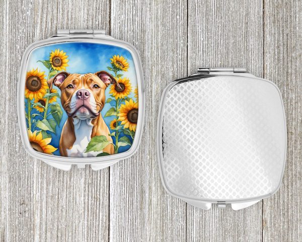 Pit Bull Terrier in Sunflowers Compact Mirror Cheap - Image 4