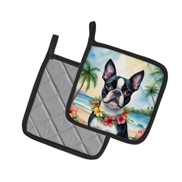 Boston Terrier Luau Pair of Pot Holders Cheap - Image 2