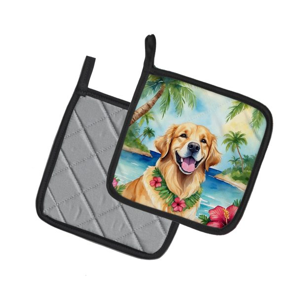 Golden Retriever Luau Pair of Pot Holders For Cheap - Image 2
