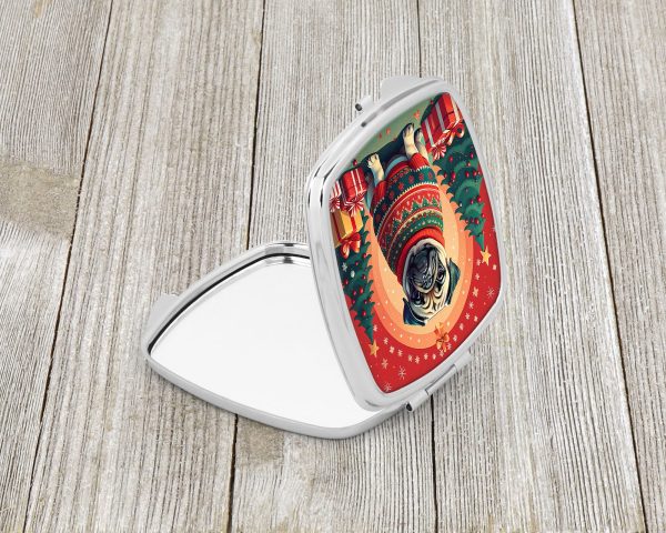 Fawn Pug Christmas Compact Mirror For Discount - Image 2