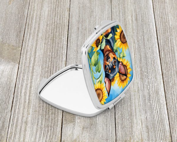 Miniature Pinscher in Sunflowers Compact Mirror For Discount - Image 2