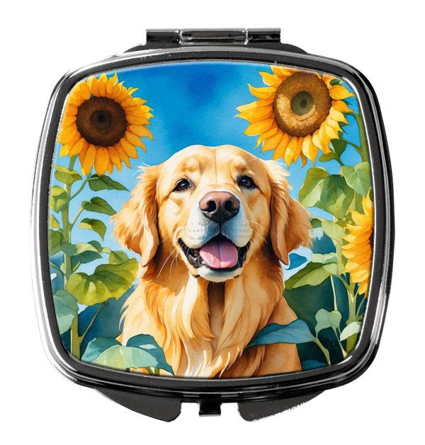 Golden Retriever in Sunflowers Compact Mirror For Sale