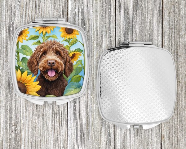 Labradoodle in Sunflowers Compact Mirror Online now - Image 4
