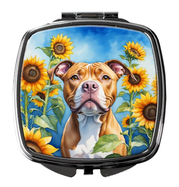 Pit Bull Terrier in Sunflowers Compact Mirror Cheap