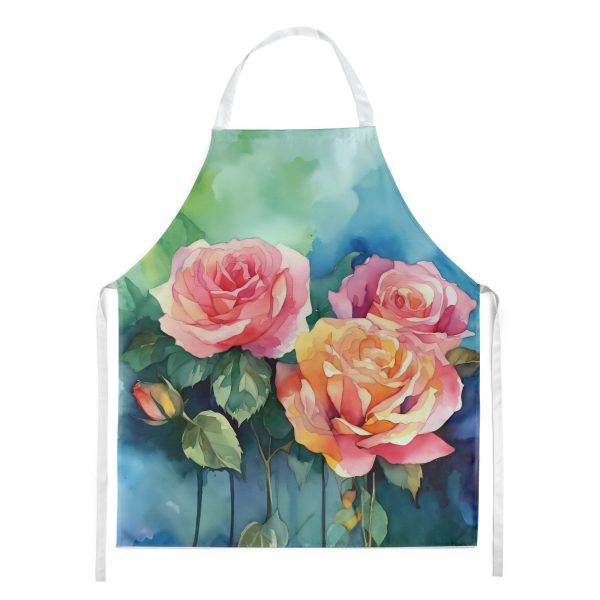 New York Roses in Watercolor Apron Online Hot Sale