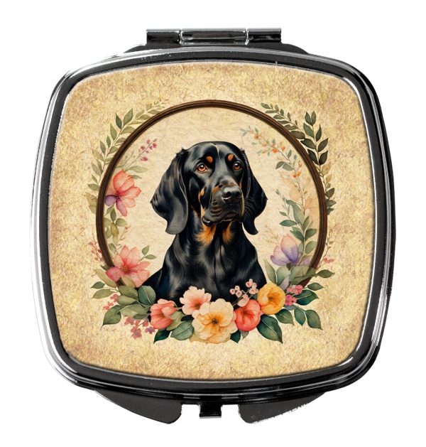 Black and Tan Coonhound and Flowers Compact Mirror Hot on Sale