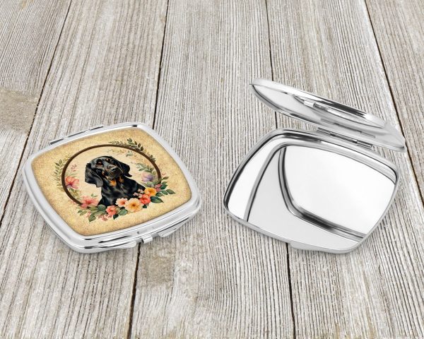 Black and Tan Coonhound and Flowers Compact Mirror Hot on Sale - Image 3